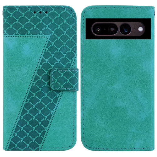 Google Pixel 7 Pro 5G 7-shaped Embossed Leather Phone Case - Green