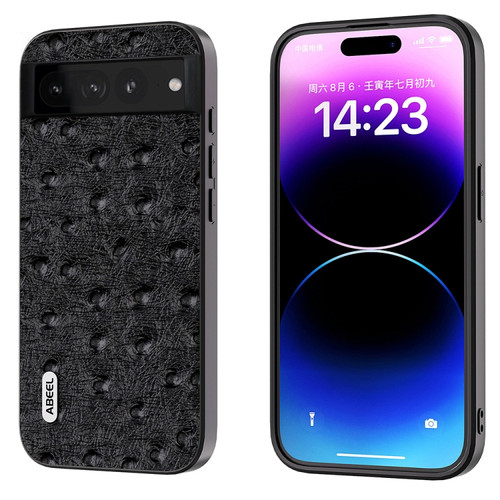 Google Pixel 7 Pro 5G ABEEL Genuine Leather Ostrich Texture Phone Case - Black