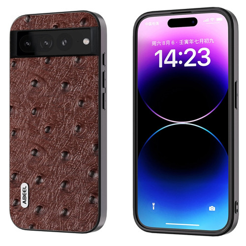 Google Pixel 7 Pro 5G ABEEL Genuine Leather Ostrich Texture Phone Case - Coffee