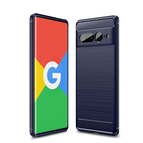 Google Pixel 7 Pro 5G Brushed Texture Carbon Fiber TPU Phone Case - Navy Blue