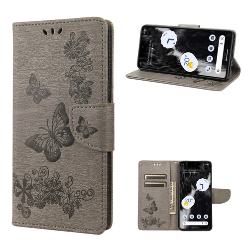 Google Pixel 7 Pro 5G Butterfly Embossed Horizontal Flip Leather Phone Case - Grey