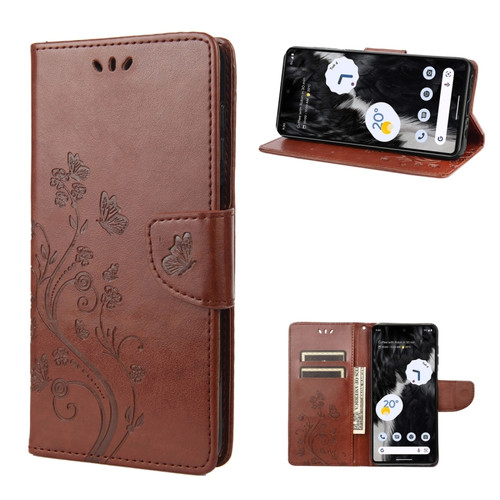 Google Pixel 7 Pro 5G Butterfly Flower Pattern Flip Leather Phone Case - Brown