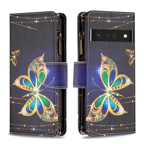 Google Pixel 7 Pro 5G Colored Drawing Pattern Zipper Horizontal Flip Phone Leather Case - Big Butterfly