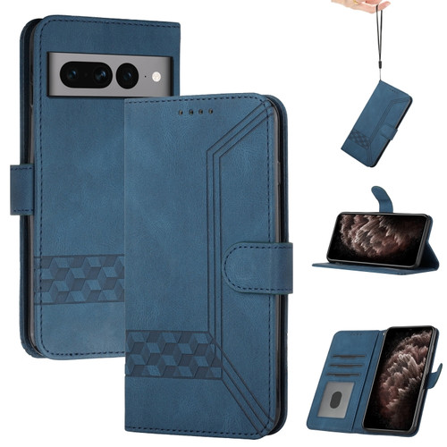Google Pixel 7 Pro 5G Cubic Skin Feel Flip Leather Phone Case - Blue
