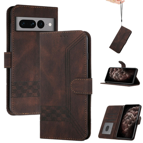 Google Pixel 7 Pro 5G Cubic Skin Feel Flip Leather Phone Case - Brown
