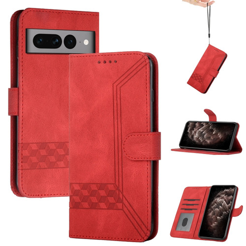 Google Pixel 7 Pro 5G Cubic Skin Feel Flip Leather Phone Case - Red