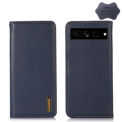 Google Pixel 7 Pro 5G KHAZNEH Nappa Top Layer Cowhide Leather Phone Case - Blue