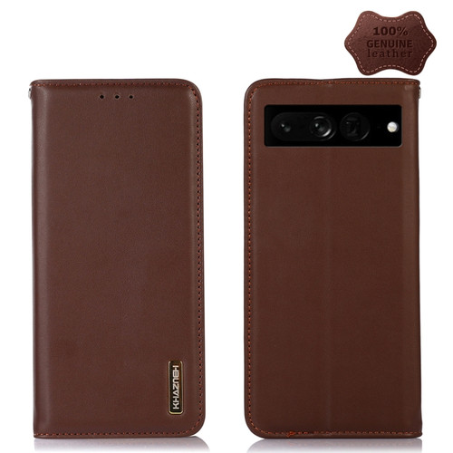 Google Pixel 7 Pro 5G KHAZNEH Nappa Top Layer Cowhide Leather Phone Case - Brown