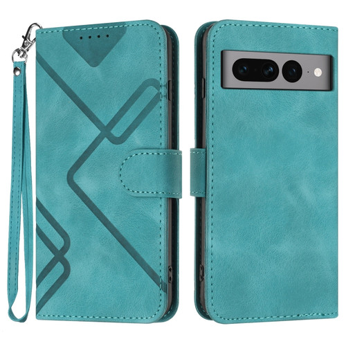 Google Pixel 7 Pro 5G Line Pattern Skin Feel Leather Phone Case - Light Blue