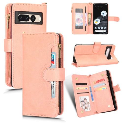 Google Pixel 7 Pro 5G Litchi Texture Zipper Leather Phone Case - Pink