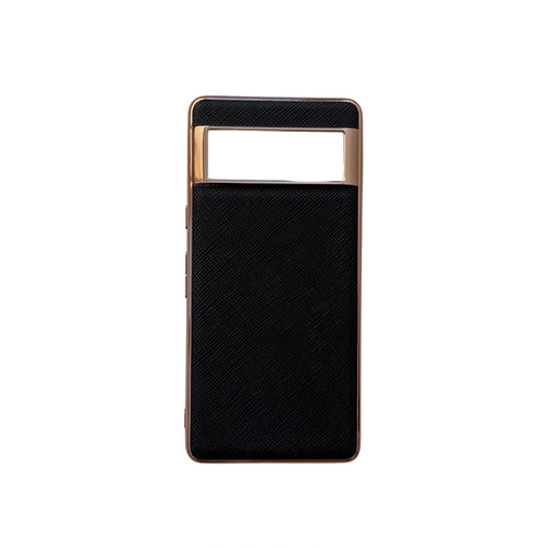 Google Pixel 7 Pro 5G Nano Electroplating Cross Texture Genuine Leather Phone Case - Black