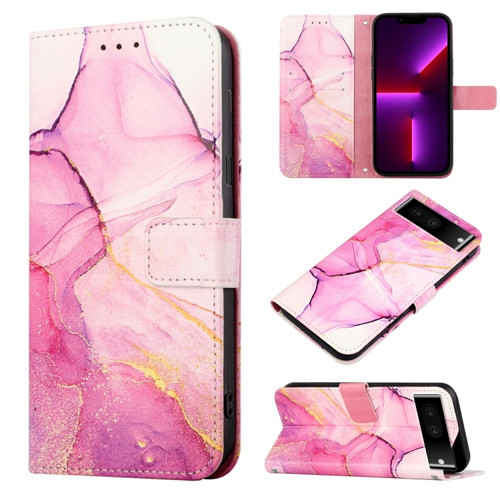 Google Pixel 7 Pro 5G PT003 Marble Pattern Flip Leather Phone Case - Pink Purple Gold LS001