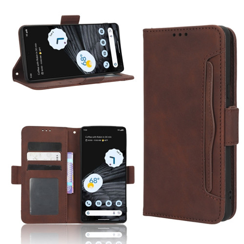 Google Pixel 7 Pro 5G Skin Feel Calf Texture Card Slots Leather Phone Case - Brown