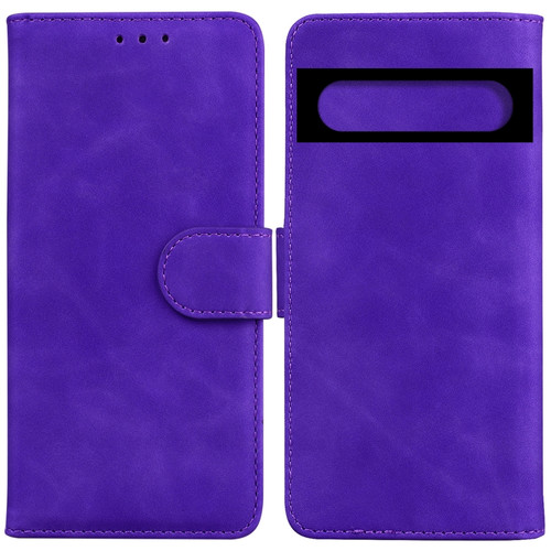 Google Pixel 7 Pro 5G Skin Feel Pure Color Flip Leather Phone Case - Purple