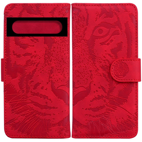 Google Pixel 7 Pro 5G Tiger Embossing Pattern Horizontal Flip Leather Phone Case - Red