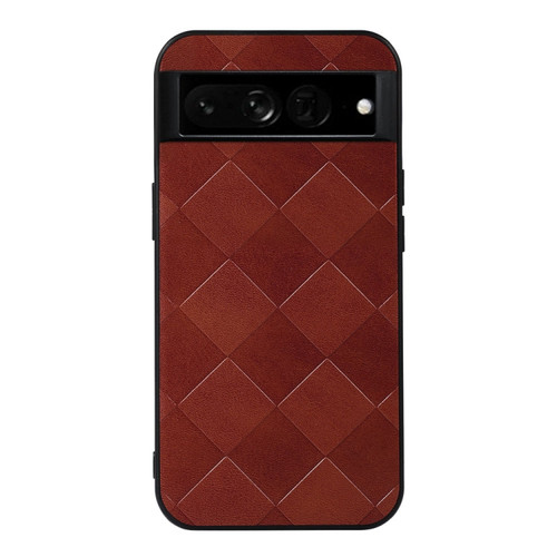 Google Pixel 7 Pro 5G Weave Plaid PU Phone Case - Brown