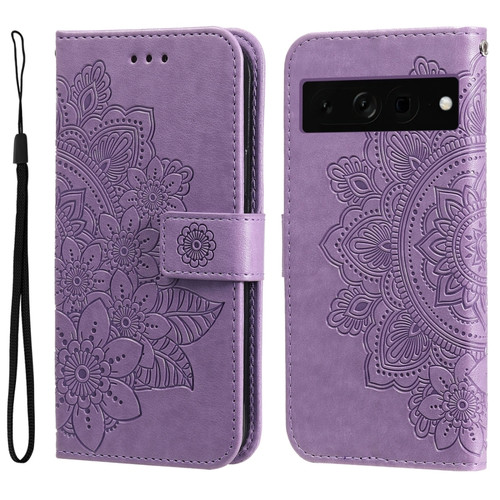 Google Pixel 7 Pro 7-petal Flowers Embossing Leather Phone Case - Light Purple