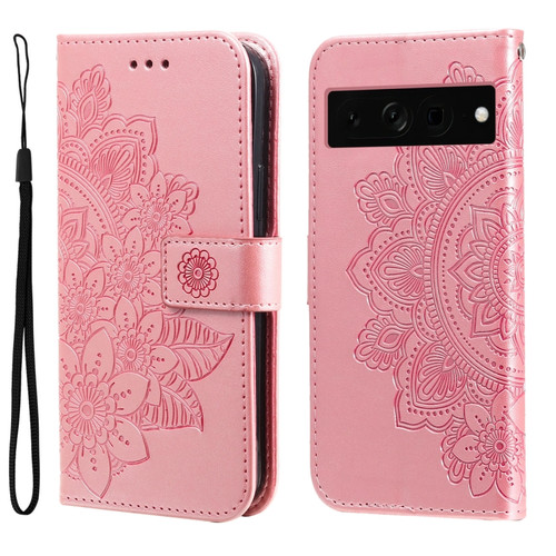 Google Pixel 7 Pro 7-petal Flowers Embossing Leather Phone Case - Rose Gold