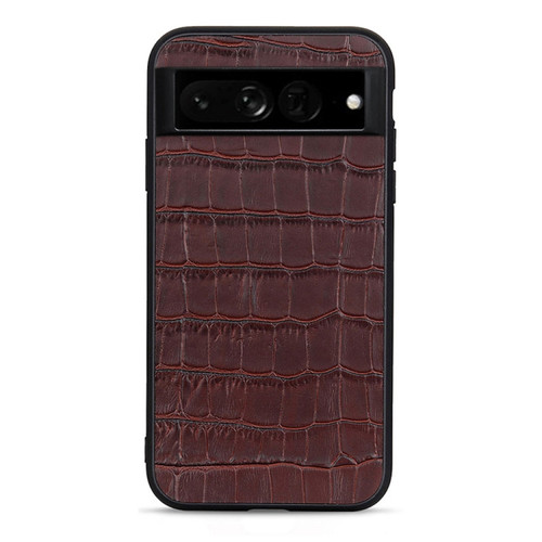 Google Pixel 7 Pro Accurate Hole Crocodile Texture Genuine Leather Phone Case - Brown