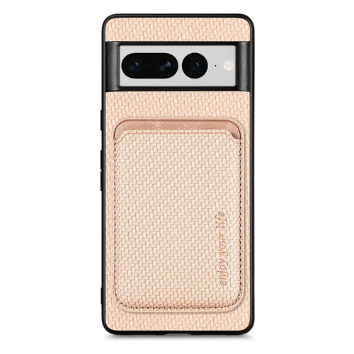 Google Pixel 7 Pro Carbon Fiber Leather Card Magsafe Phone Case - Khaki