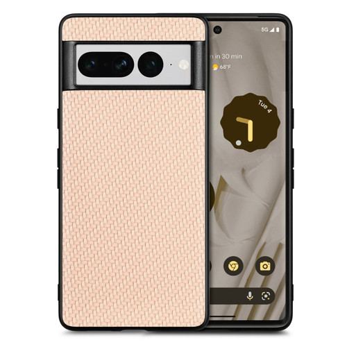 Google Pixel 7 Pro Carbon Fiber Texture Leather Back Cover Phone Case - khaki