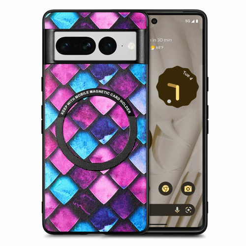 Google Pixel 7 Pro Colored Drawing Leather Back Cover Magsafe Phone Case - Purple Scales