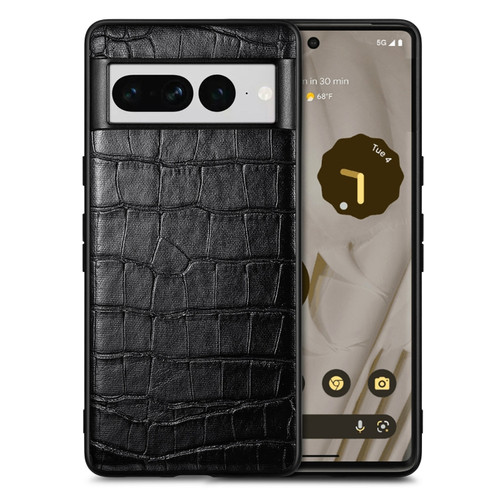 Google Pixel 7 Pro Crocodile Grain Leather Back Cover Phone Case - Black