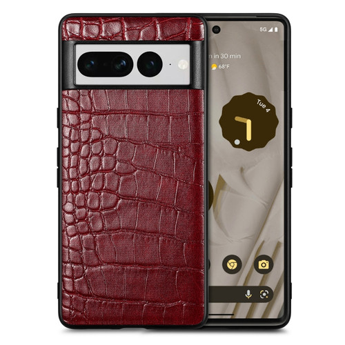 Google Pixel 7 Pro Crocodile Grain Leather Back Cover Phone Case - Red
