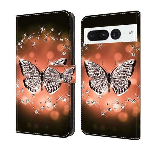 Google Pixel 7 Pro Crystal 3D Shockproof Protective Leather Phone Case - Crystal Butterfly