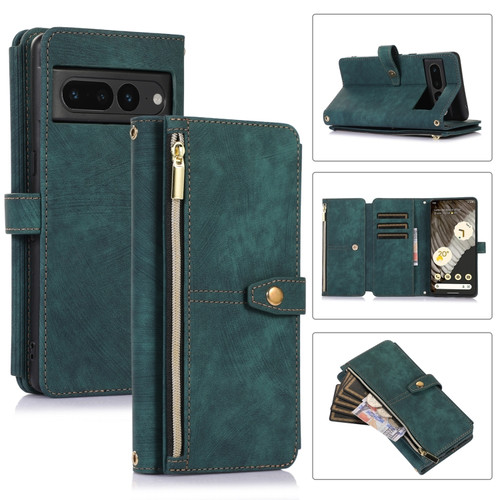 Google Pixel 7 Pro Dream 9-Card Wallet Zipper Bag Leather Phone Case - Green