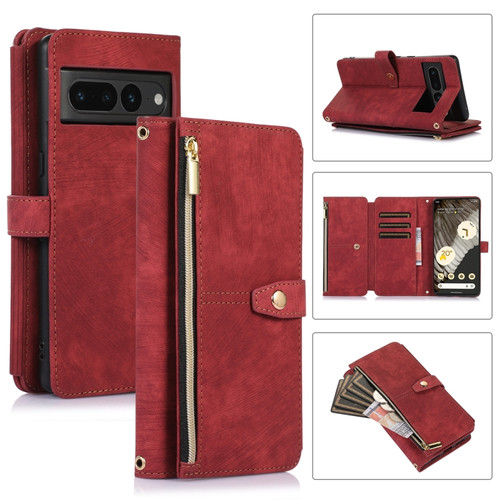 Google Pixel 7 Pro Dream 9-Card Wallet Zipper Bag Leather Phone Case - Red