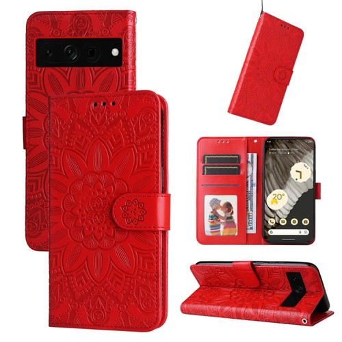 Google Pixel 7 Pro Embossed Sunflower Leather Phone Case - Red