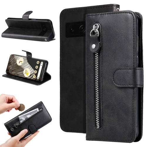 Google Pixel 7 Pro Fashion Calf Texture Zipper Leather Phone Case - Black