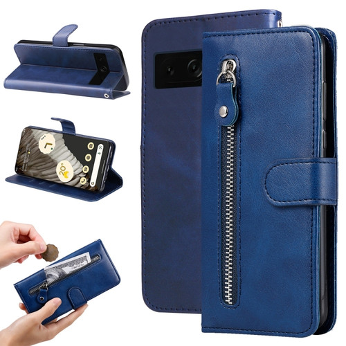 Google Pixel 7 Pro Fashion Calf Texture Zipper Leather Phone Case - Blue
