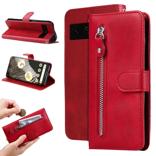 Google Pixel 7 Pro Fashion Calf Texture Zipper Leather Phone Case - Red