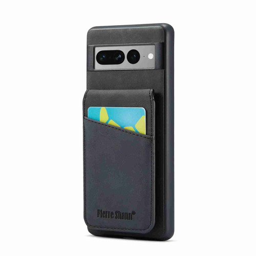 Google Pixel 7 Pro Fierre Shann Crazy Horse Card Holder Back Cover PU Phone Case - Black