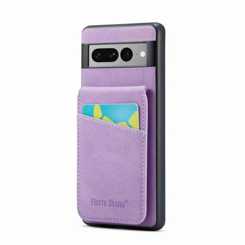 Google Pixel 7 Pro Fierre Shann Crazy Horse Card Holder Back Cover PU Phone Case - Purple