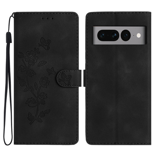 Google Pixel 7 Pro Flower Butterfly Embossing Pattern Leather Phone Case - Black