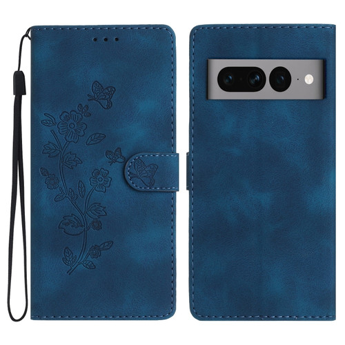 Google Pixel 7 Pro Flower Butterfly Embossing Pattern Leather Phone Case - Blue