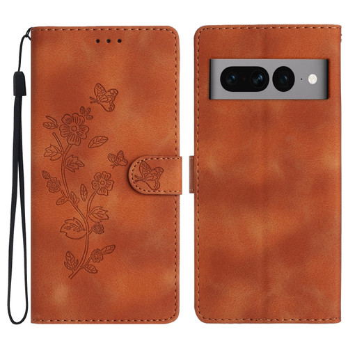 Google Pixel 7 Pro Flower Butterfly Embossing Pattern Leather Phone Case - Brown