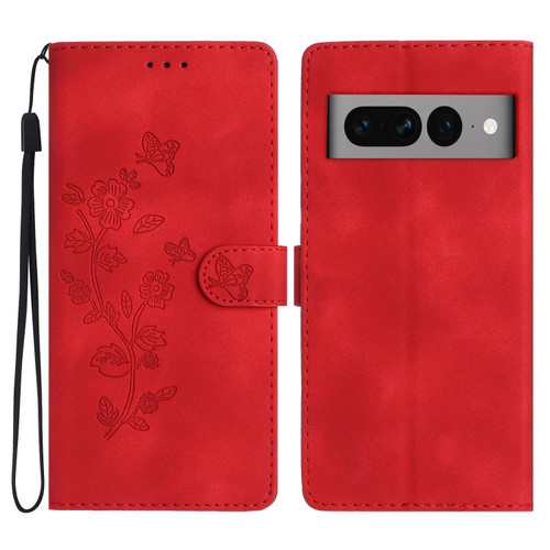 Google Pixel 7 Pro Flower Butterfly Embossing Pattern Leather Phone Case - Red