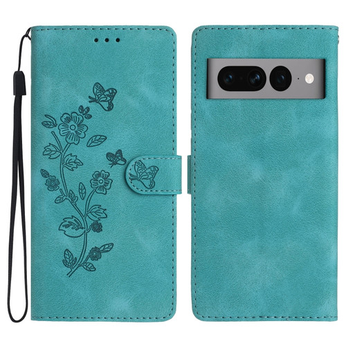 Google Pixel 7 Pro Flower Butterfly Embossing Pattern Leather Phone Case - Sky Blue