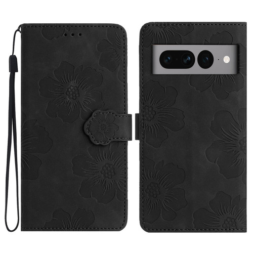 Google Pixel 7 Pro Flower Embossing Pattern Leather Phone Case - Black