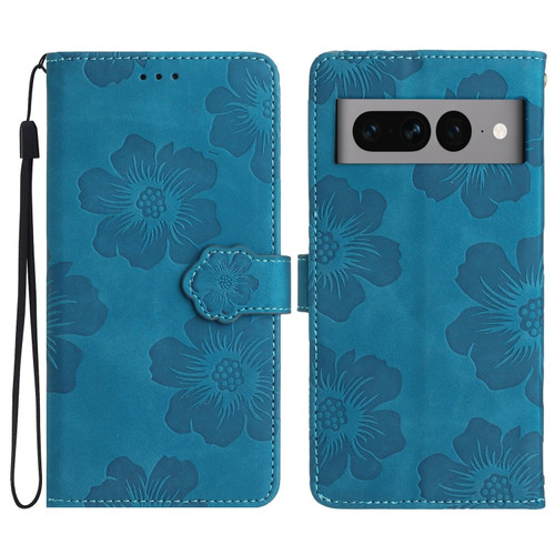 Google Pixel 7 Pro Flower Embossing Pattern Leather Phone Case - Blue