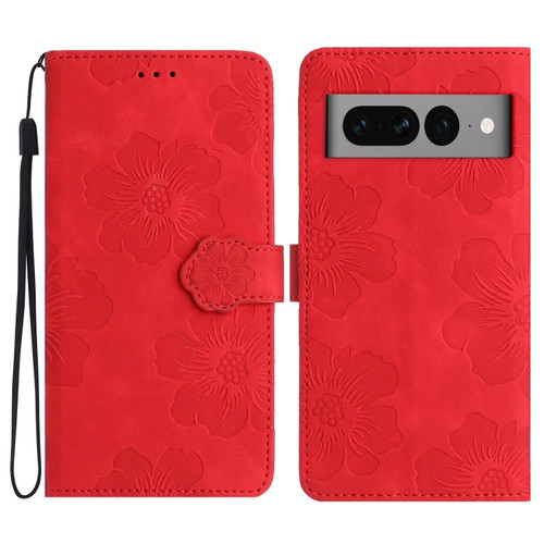 Google Pixel 7 Pro Flower Embossing Pattern Leather Phone Case - Red