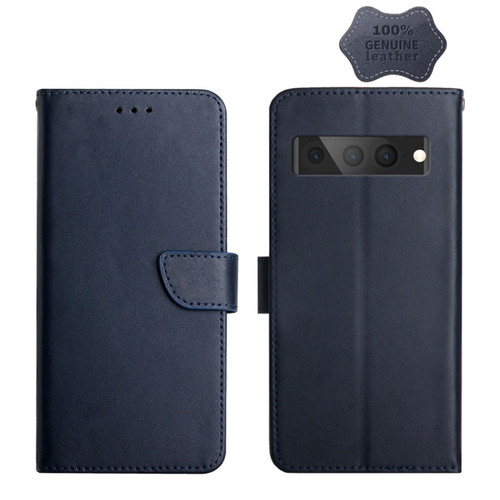 Google Pixel 7 Pro Genuine Leather Fingerprint-proof Horizontal Flip Phone Case - Blue