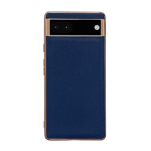 Google Pixel 7 Pro Genuine Leather Luolai Series Nano Electroplating Phone Case - Dark Blue