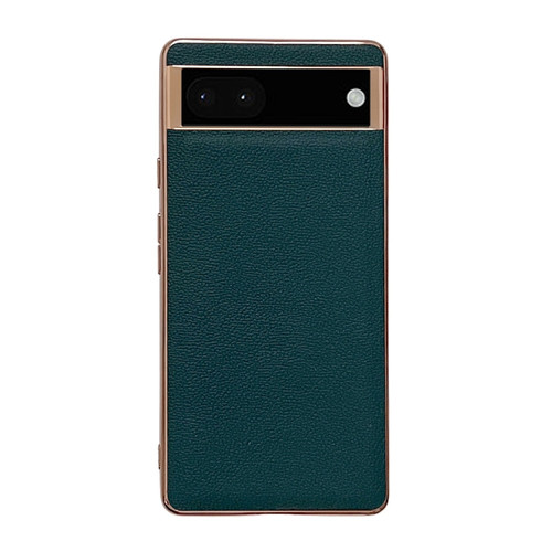 Google Pixel 7 Pro Genuine Leather Luolai Series Nano Electroplating Phone Case - Dark Green