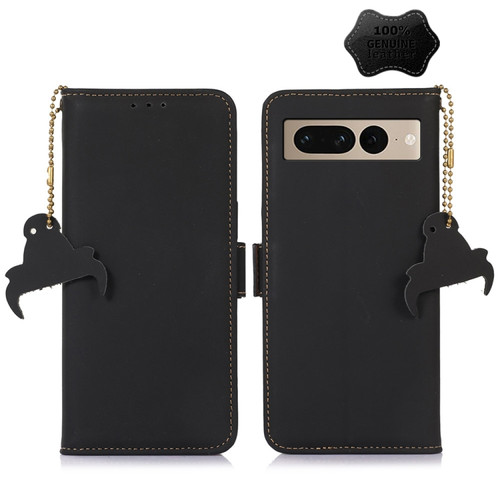 Google Pixel 7 Pro Genuine Leather Magnetic RFID Leather Phone Case - Black