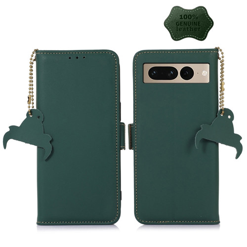 Google Pixel 7 Pro Genuine Leather Magnetic RFID Leather Phone Case - Green
